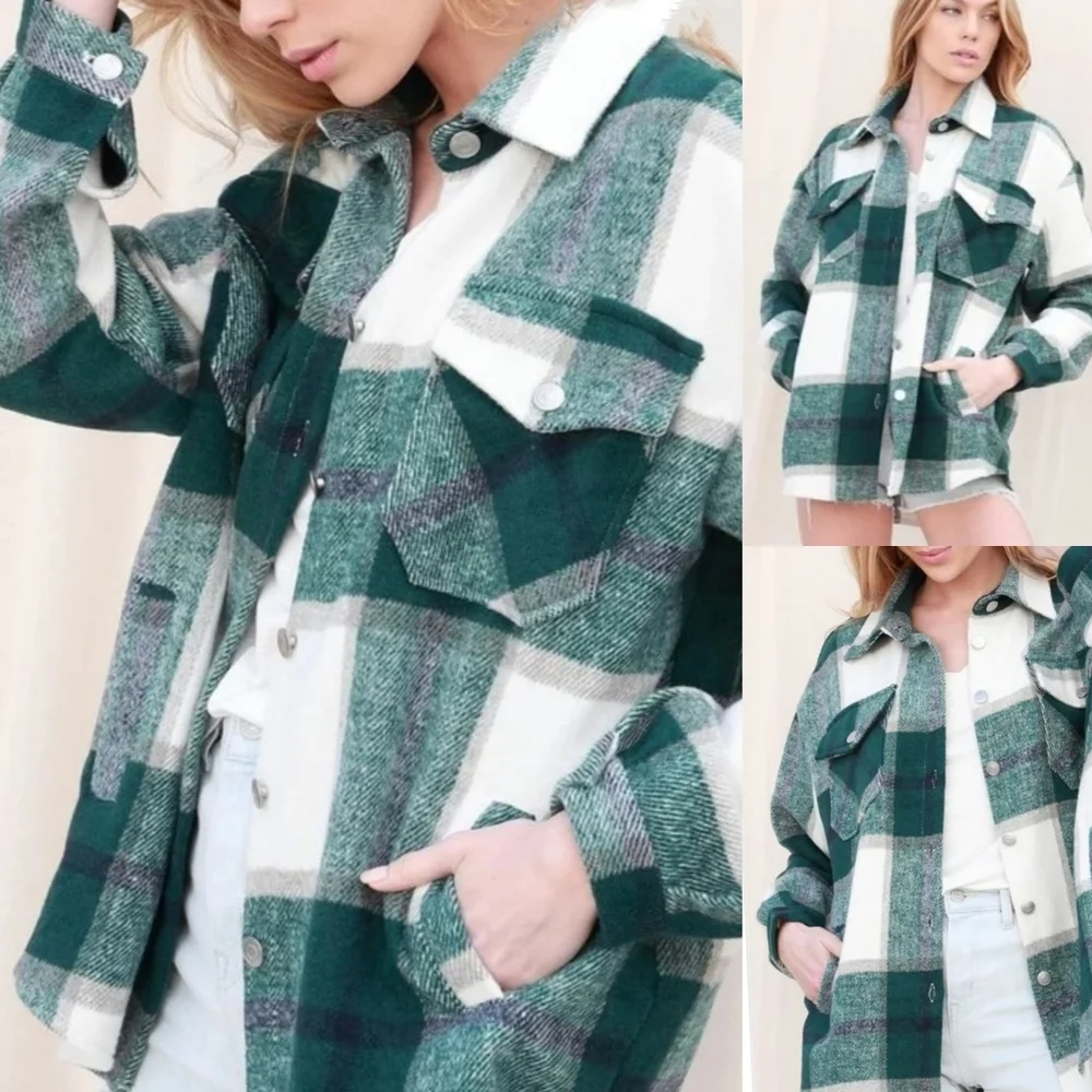 Plaid Button Down Shacket, 3X - Picture 1 of 6